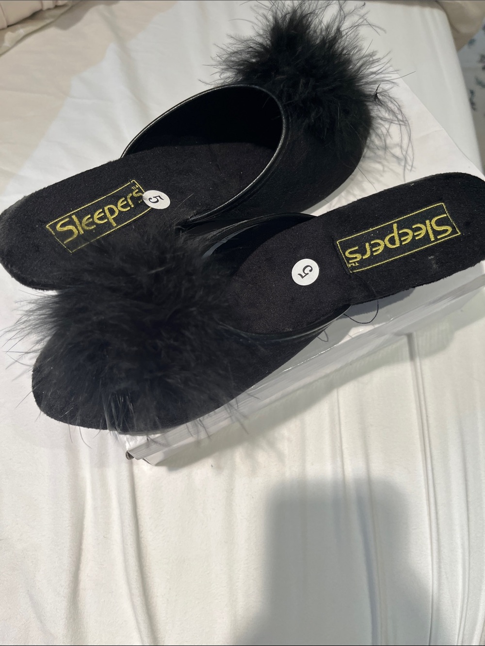Sleeper Black Marabou Slide with Pom Detail